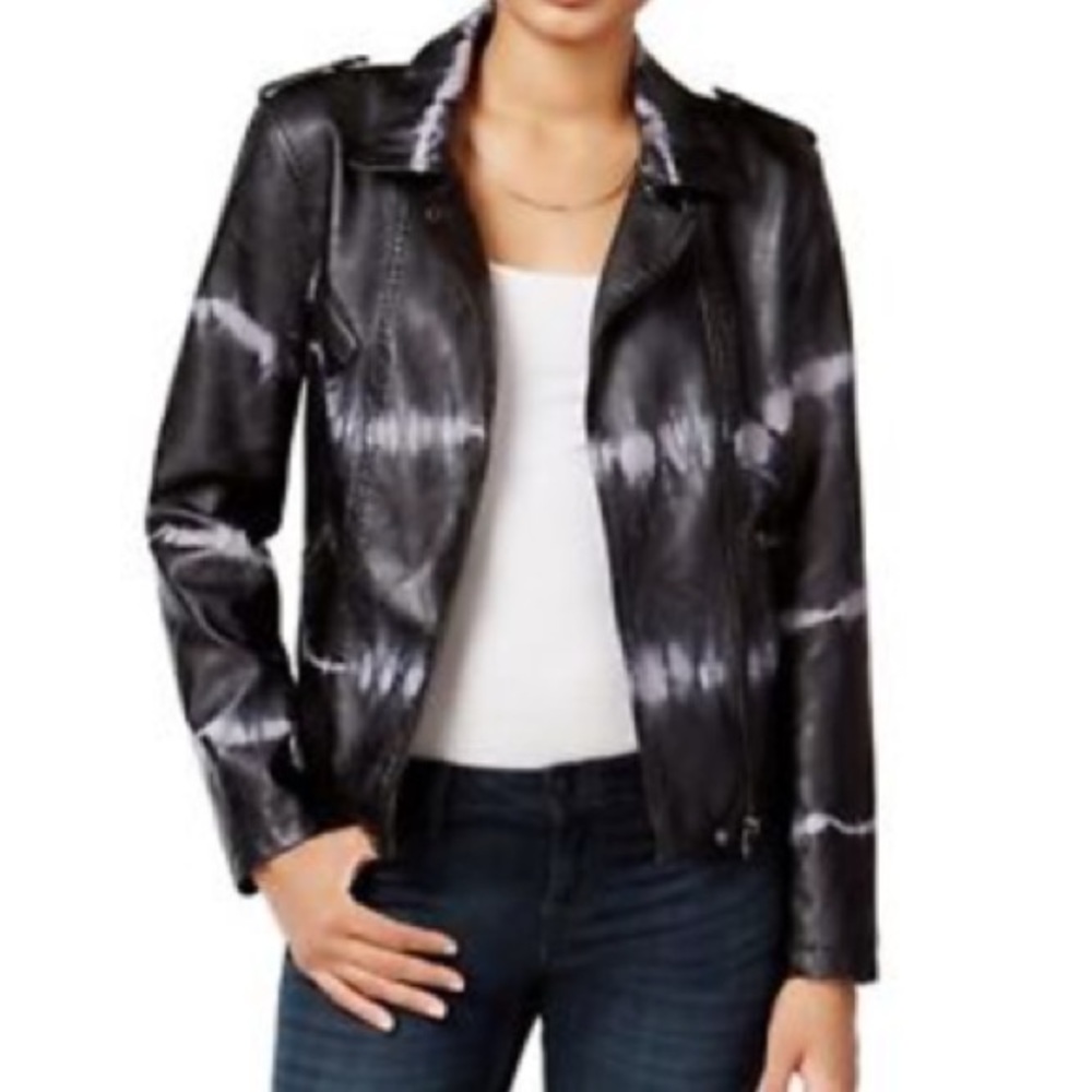 Bar III black leather acid wash jacket - Picture 2 of 5